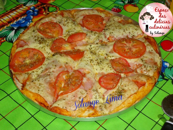 Pizza de queijo presunto tomate e orégano